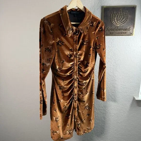 Women's House of Harlow Amber Floral Ruched Front Button Front Dress Size Small - Picture 2 of 10